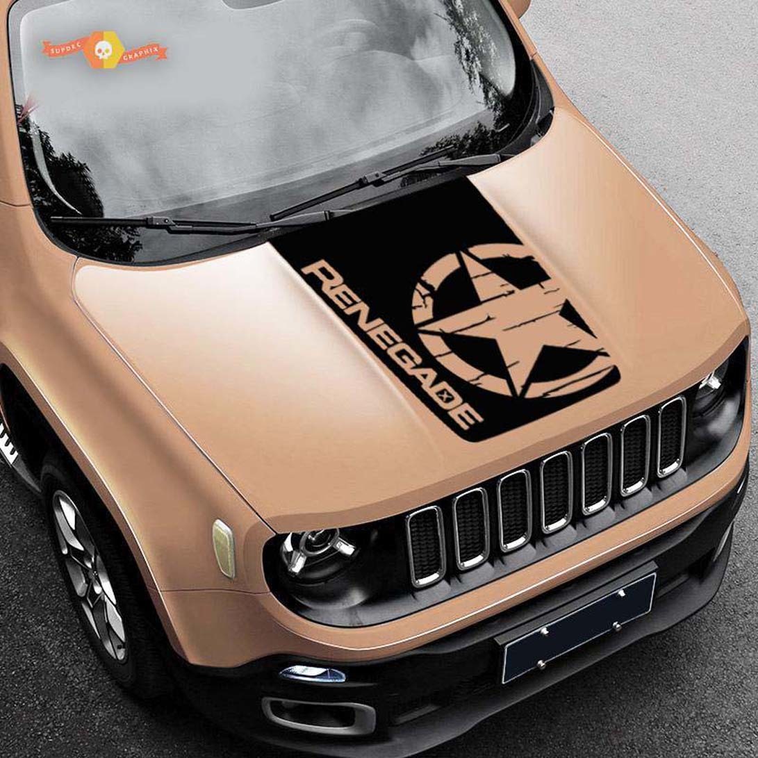 2015-2019 Blackout Distressed Star vinyl Hood Sticker Decal Jeep Renegade Military Army Graphic