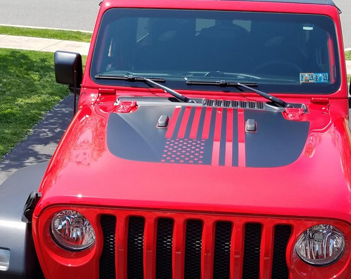  Hood Vinyl USA Flag Blackout Sticker Decal for 18-19 Jeep Wrangler JL