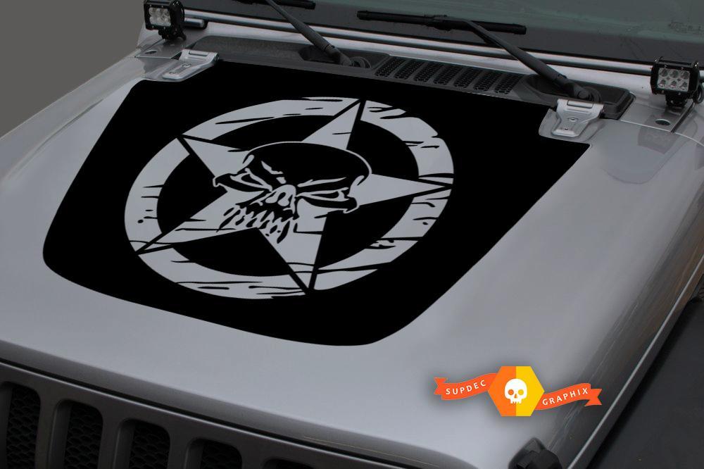 Hood Vinyl Skull Military Star Distressed Blackout Decal Sticker for 18-19 Jeep Wrangler JL#1