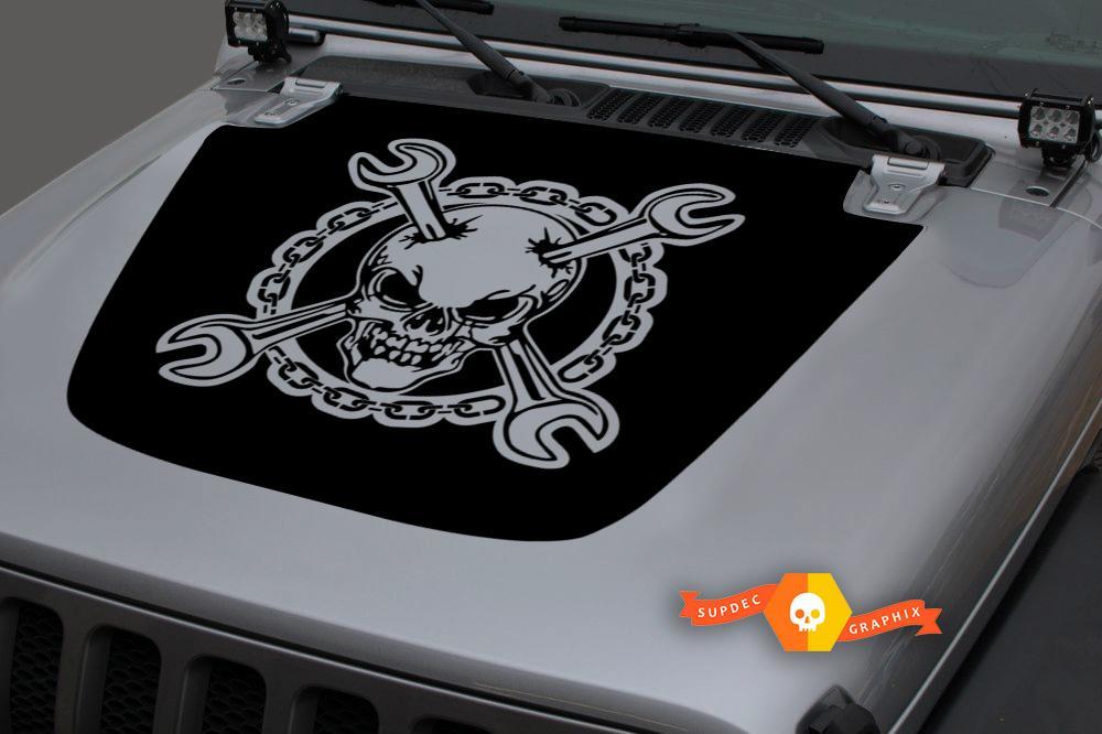 Jeep Hood Vinyl Skull Distressed Blackout Decal Sticker for 18-19 Wrangler JL#2