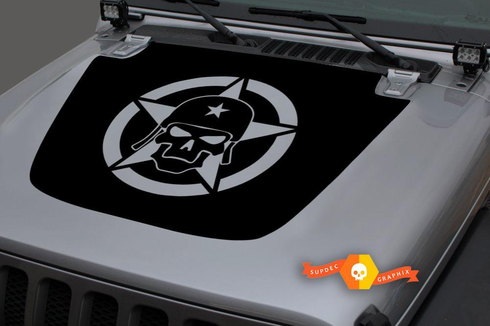Jeep Hood Vinyl Military Star Skull Blackout Decal Sticker for 18-19 Wrangler JL#3