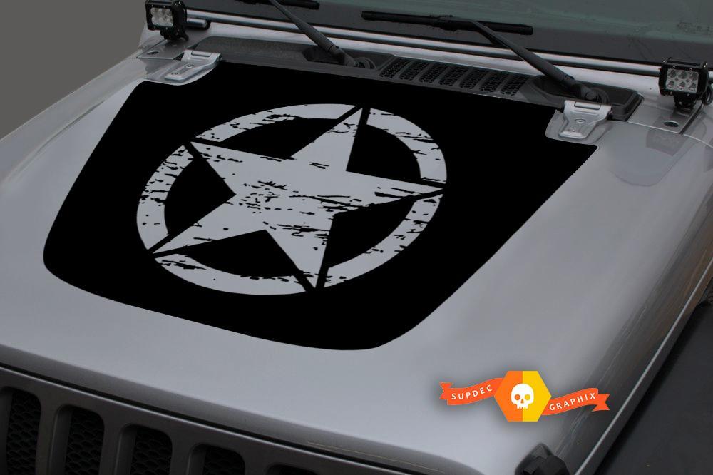 Jeep Hood Vinyl ARMY Star Distressed Blackout Decal Sticker for 18-19 Wrangler JL#3