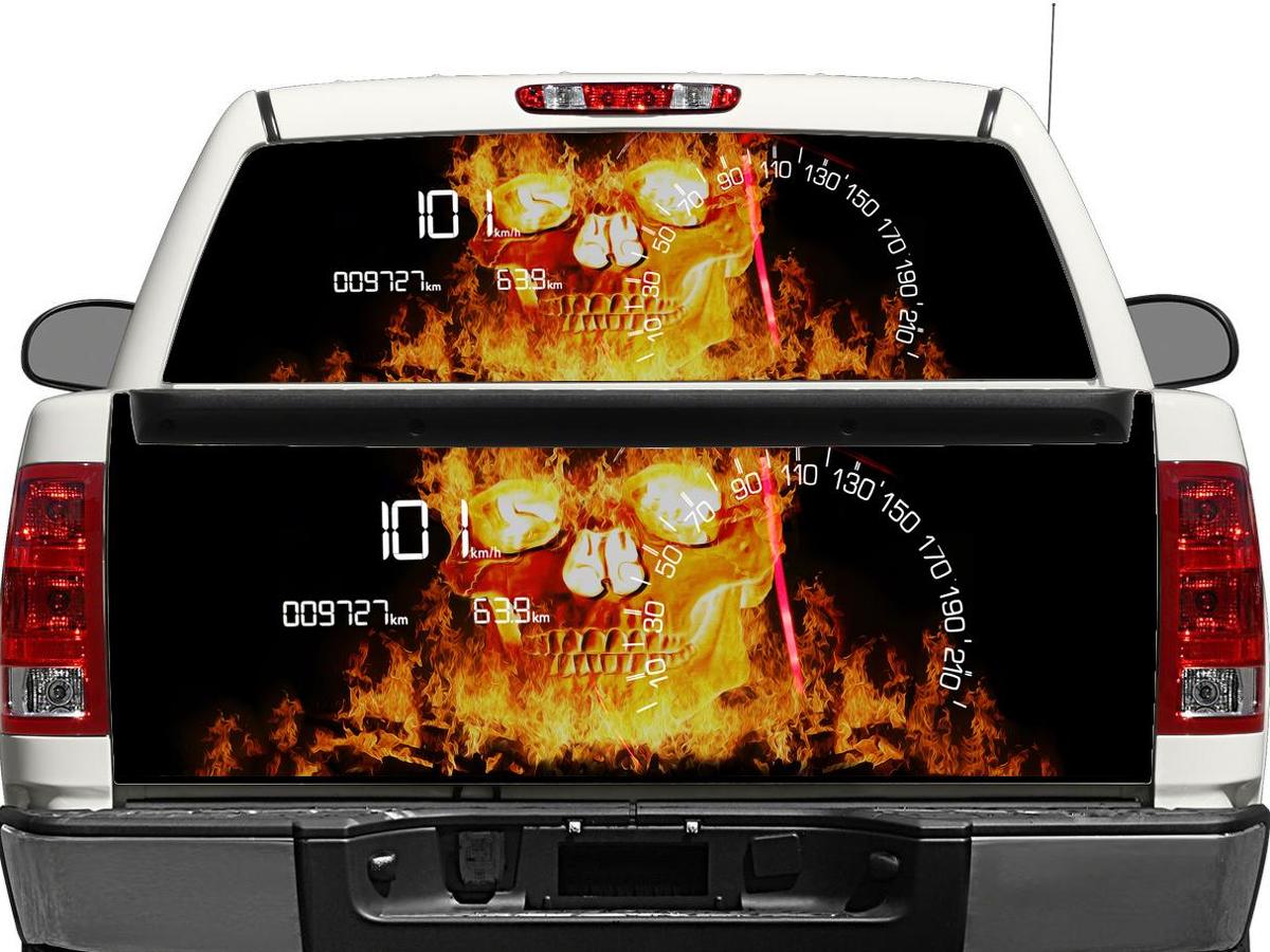 Speed Flame Skull Racing Rear Window OR tailgate Decal Sticker Pick-up Truck SUV Car
