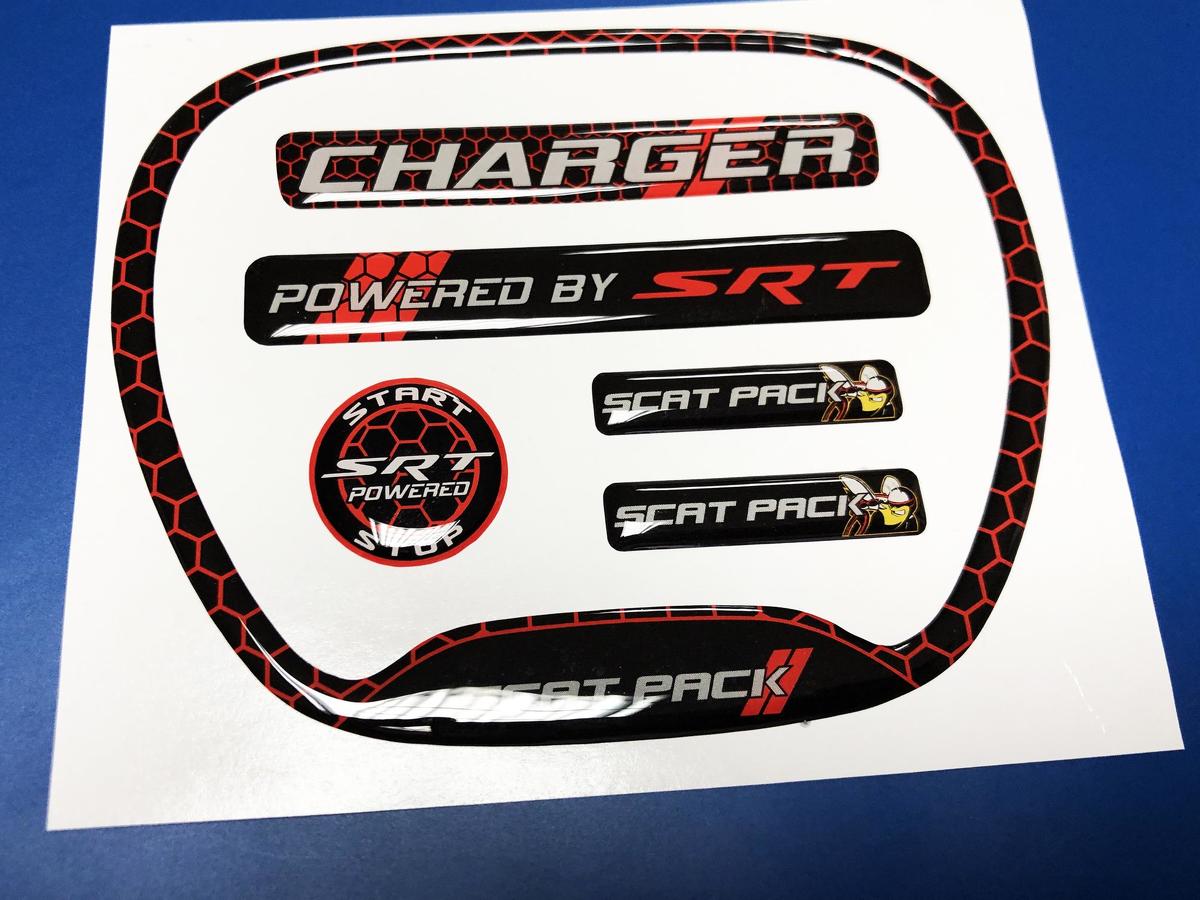 Set of CHARGER HONEYCOMB Powered by SRT Steering WHEEL TRIM RING emblem domed Sticker Decal