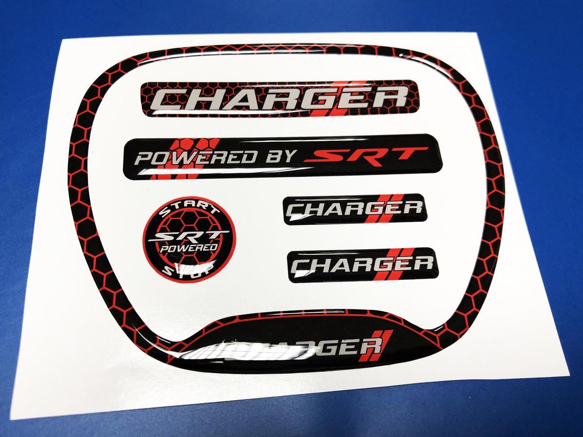 Set of CHARGER HONEYCOMB Powered by SRT Steering WHEEL TRIM RING emblem domed Sticker Decal 2