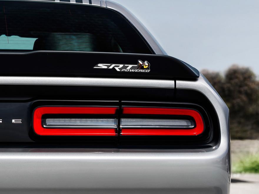 Scat Pack Challenger or Charger SRT Powered badge emblem domed Sticker Decal Dodge White color Grey Background Scatpack