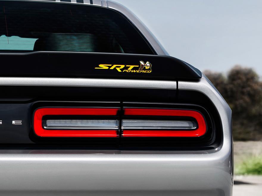 Scat Pack Challenger or Charger SRT Powered badge emblem domed Sticker Decal Dodge Yellow color Black Background with Red shadows