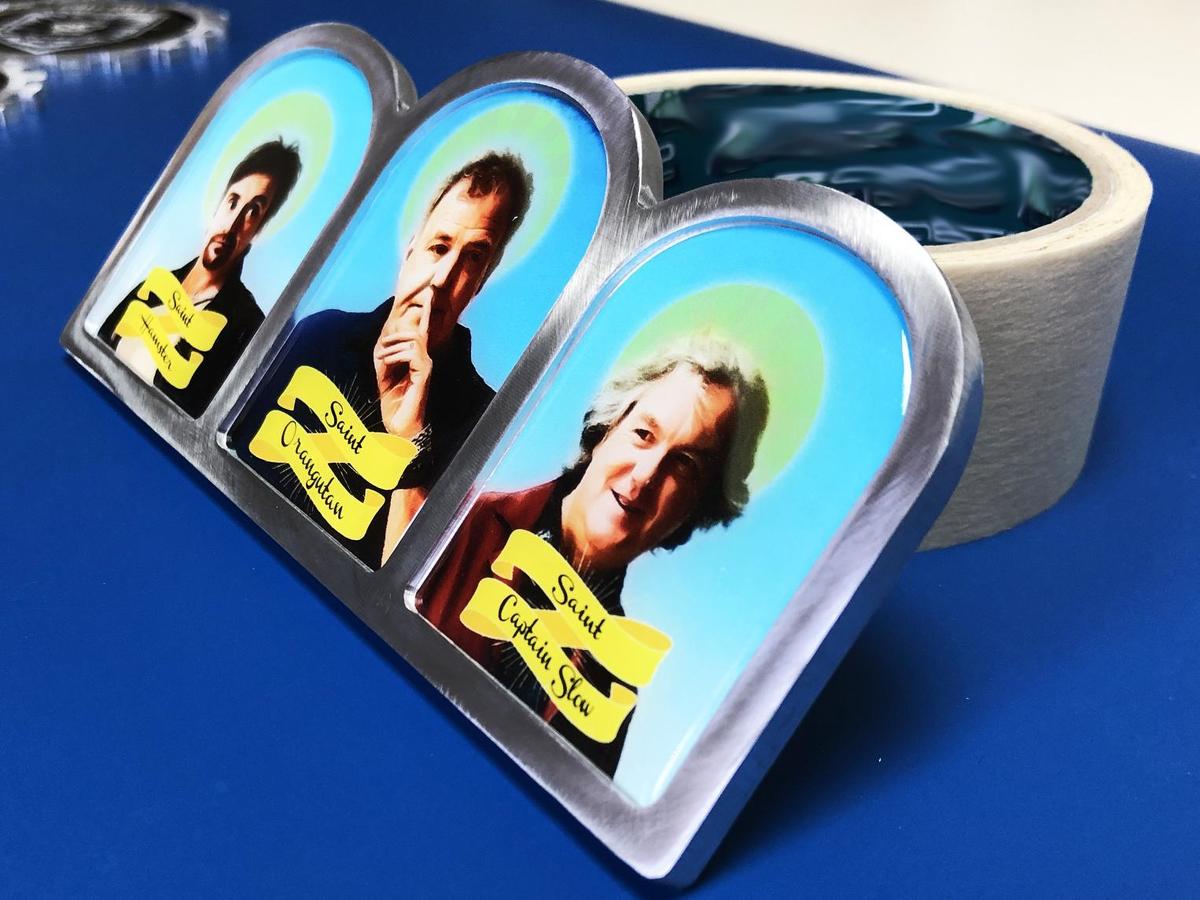 Holy trinity of The Grand Tour Altar Icon Jeremy Clarkson (The Orangutan) Richard Hammond (Hamster) James May (Captain Slow) emblem Sticker Decal
