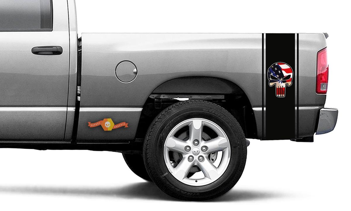 Punisher Printed Decal Black Flag Ram Truck Vinyl Racing Stripe Sticker #105