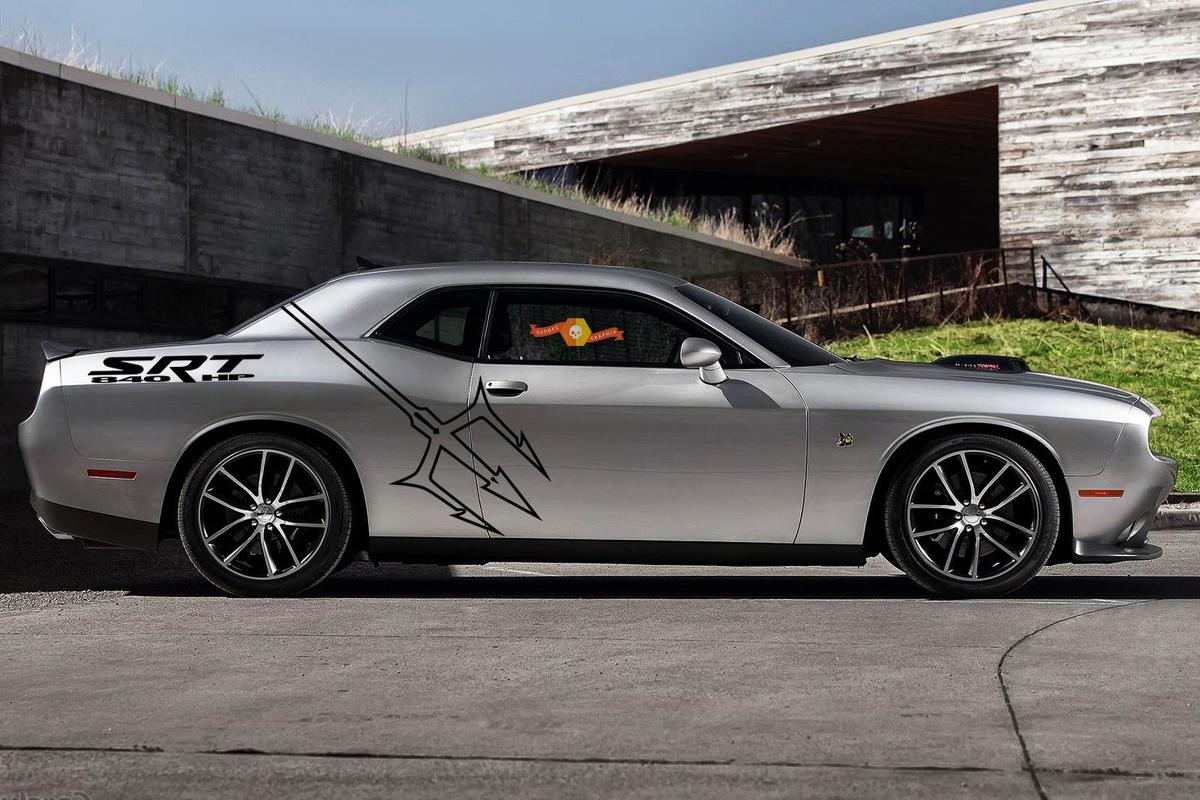 2 Side Dodge Challenger DEMON Pitchfork SRT 840 HP Side Vinyl Decals Graphics Sticker-1