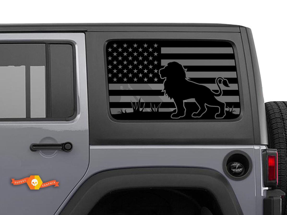 Jeep Wrangler Rubicon Hardtop USA Flag Lion Windshield Sticker Decal JKU JLU 2007-2019 or Tacoma 4Runner Tundra Charger Challenger - 1