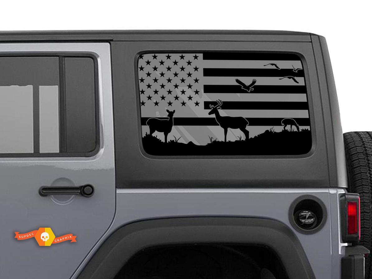 Jeep Wrangler Rubicon Hardtop USA Flag Forest Windshield Sticker Decal JKU JLU 2007-2019 or Tacoma 4Runner Tundra Charger Challenger - 3
