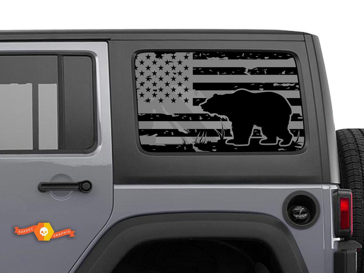 Jeep Wrangler Rubicon Hardtop USA Flag Bear Forest Windshield Sticker Decal JKU JLU 2007-2019 or Tacoma 4Runner Tundra Charger Challenger - 5