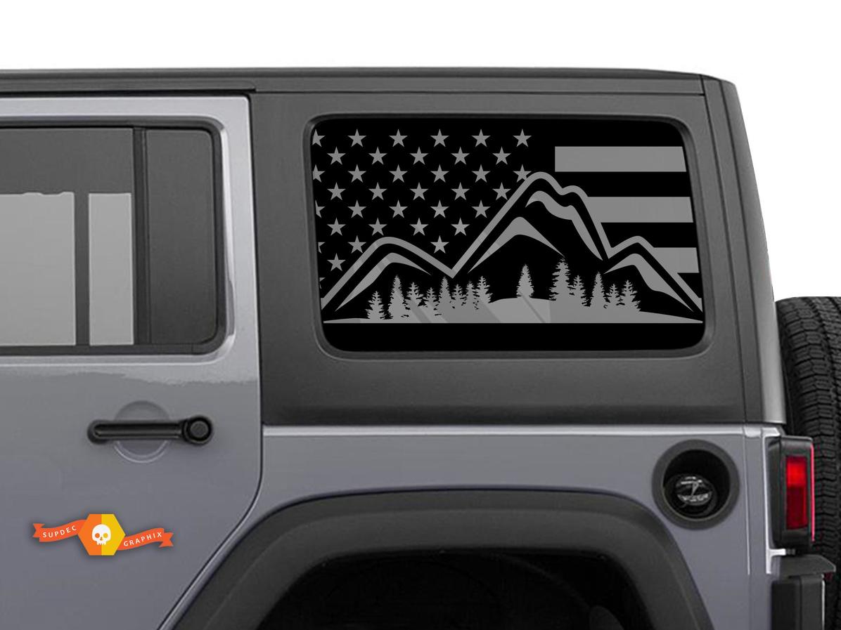 Jeep Wrangler Rubicon Hardtop USA Flag Mountains Forest Windshield Sticker Decal JKU JLU 2007-2019 or Tacoma 4Runner Tundra Charger Challenger - 9
