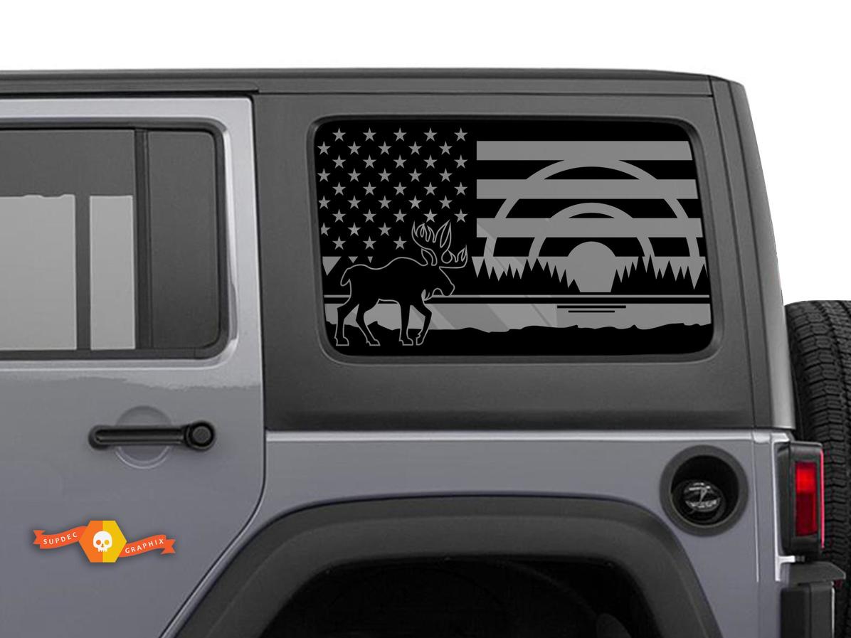 Jeep Wrangler Rubicon Hardtop USA Flag Moose Forest Windshield Sticker Decal JKU JLU 2007-2019 or Tacoma 4Runner Tundra Charger Challenger - 10
