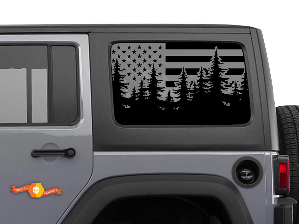 Jeep Wrangler Rubicon Hardtop USA Flag Eagle Forest Windshield Sticker Decal JKU JLU 2007-2019 or Tacoma 4Runner Tundra Charger Challenger - 15