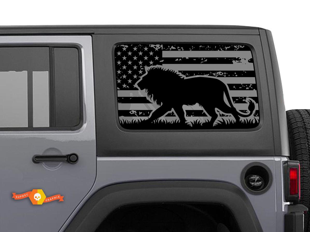 Jeep Wrangler Rubicon Hardtop USA Flag Lion Windshield Sticker Decal JKU JLU 2007-2019 or Tacoma 4Runner Tundra Charger Challenger - 13