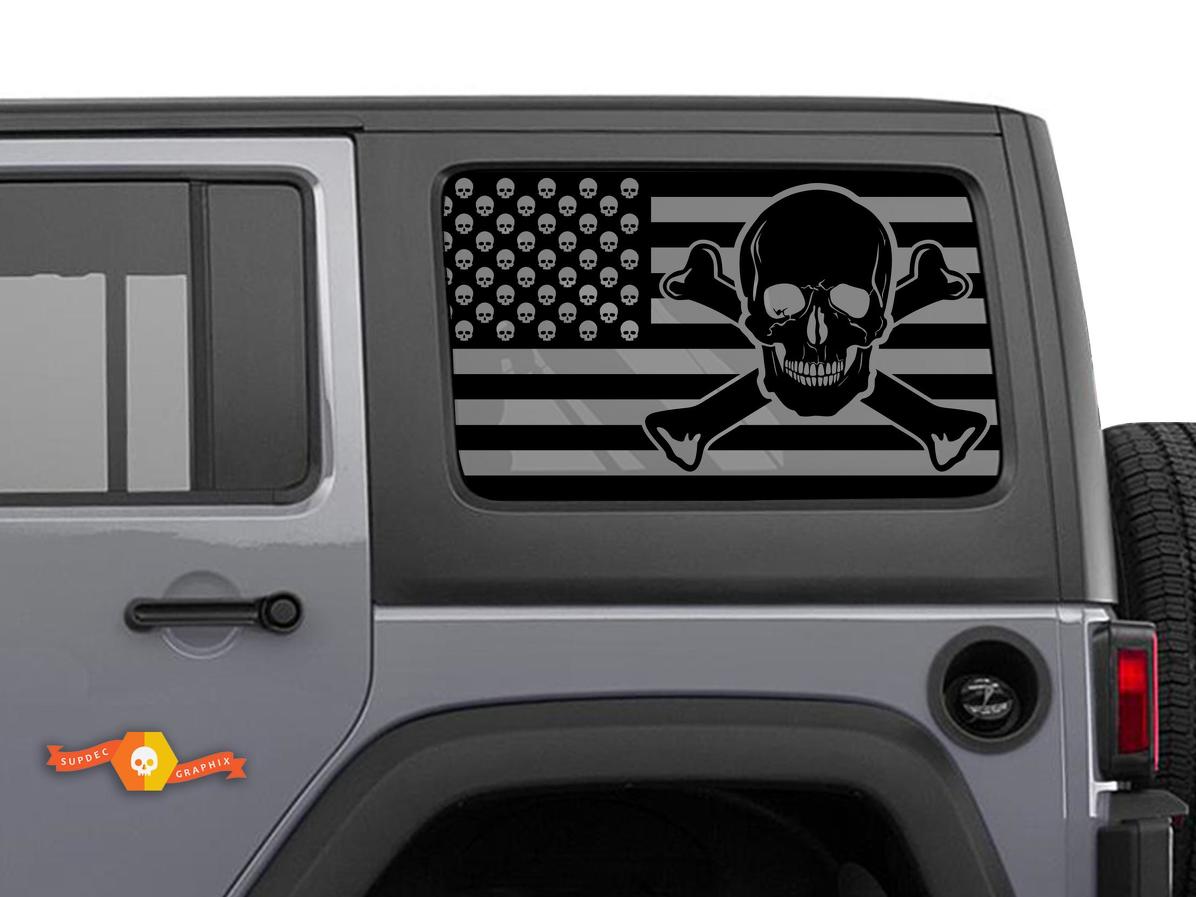 Jeep Wrangler Rubicon Hardtop USA Flag Skull Windshield Sticker Decal JKU JLU 2007-2019 or Tacoma 4Runner Tundra Charger Challenger - 20
