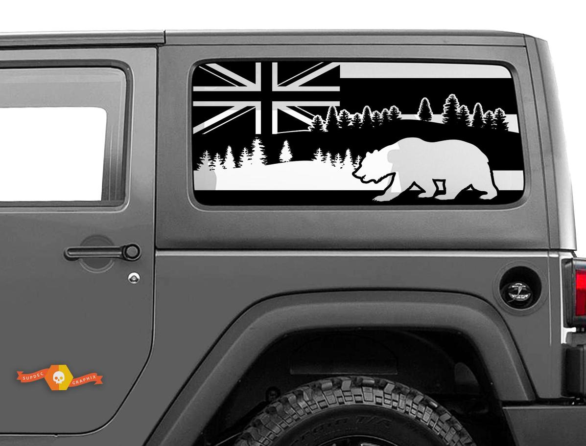 Jeep Wrangler Rubicon Hardtop Hawaii Flag Bear Forest Windshield Sticker Decal JKU JLU 2007-2019 or Tacoma 4Runner Tundra  Charger Challenger - 22