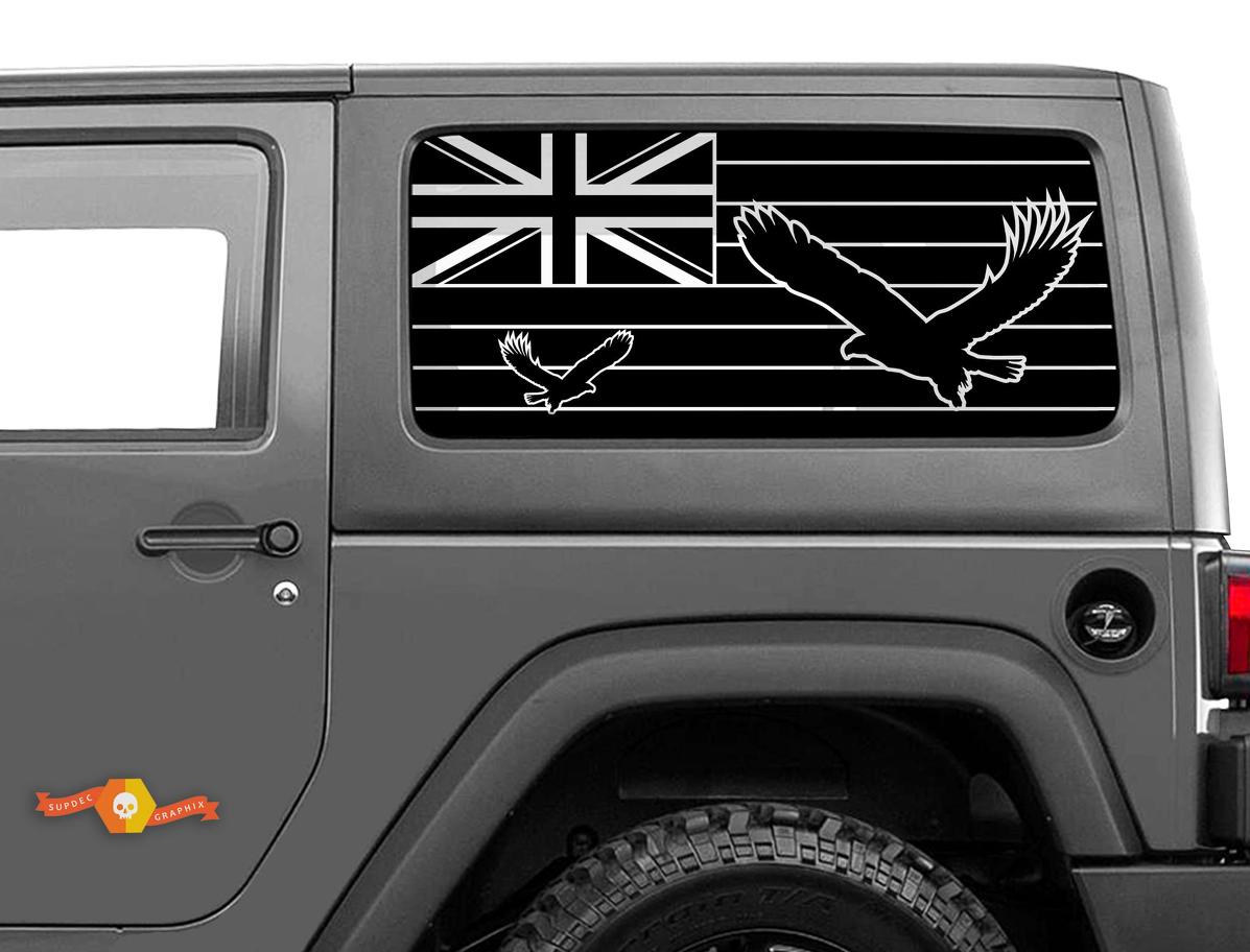 Jeep Wrangler Rubicon Hardtop Hawaii Flag Eagle Windshield Sticker Decal JKU JLU 2007-2019 or Tacoma 4Runner Tundra  Charger Challenger - 24