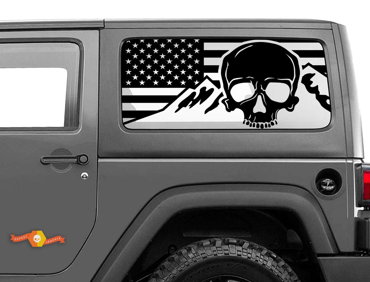 Jeep Wrangler Rubicon Hardtop USA Flag Skull Mountains Windshield Sticker Decal JKU JLU 2007-2019 or Tacoma 4Runner Tundra Charger Challenger - 26