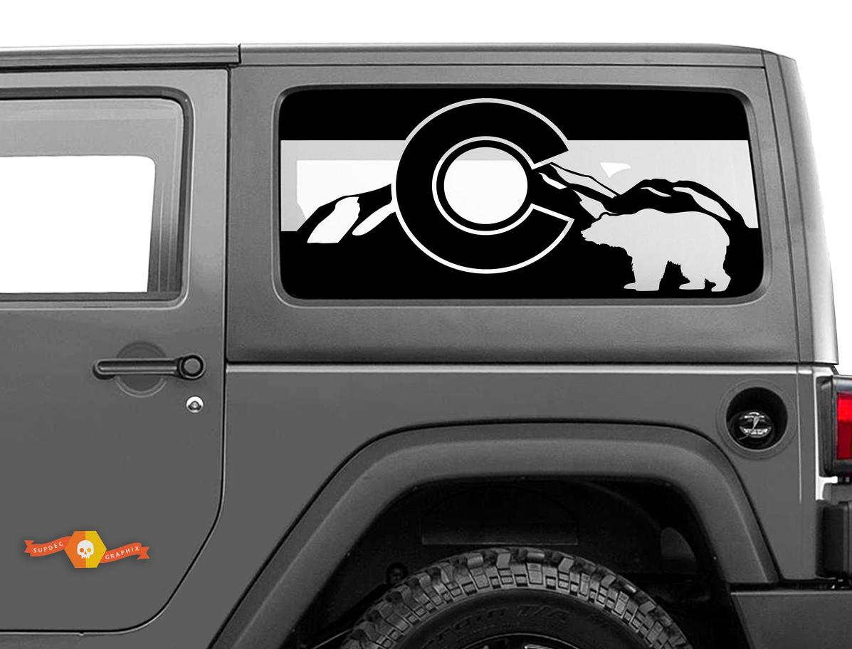Jeep Wrangler Rubicon Hardtop Colorado Flag Bear Mountains Windshield Sticker Decal JKU JLU 2007-2019 or Tacoma 4Runner Tundra Charger Challenger - 27