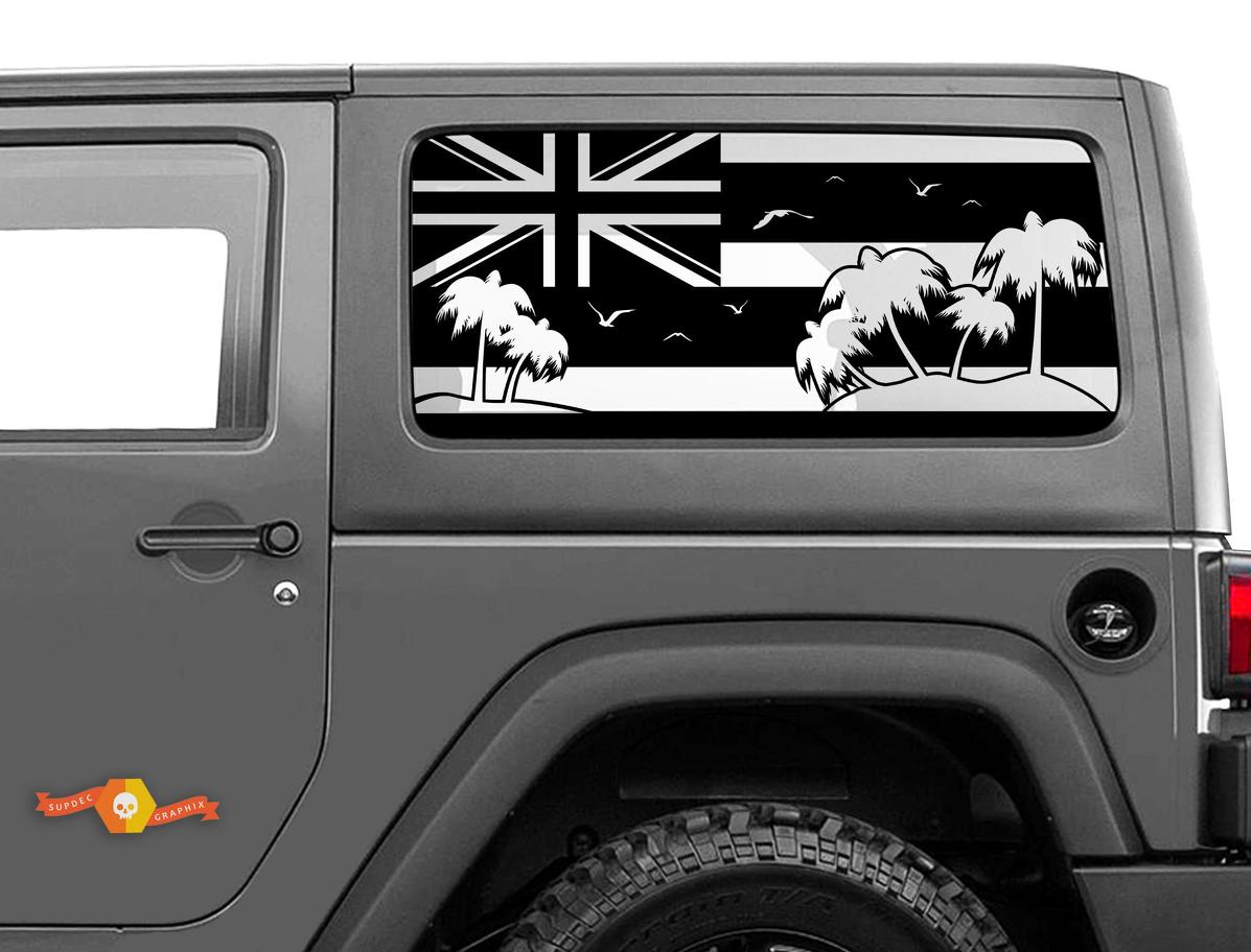 Jeep Wrangler Rubicon Hardtop Hawaii Flag Palm Trees Windshield Sticker Decal JKU JLU 2007-2019 or Tacoma 4Runner Tundra  Charger Challenger - 29
