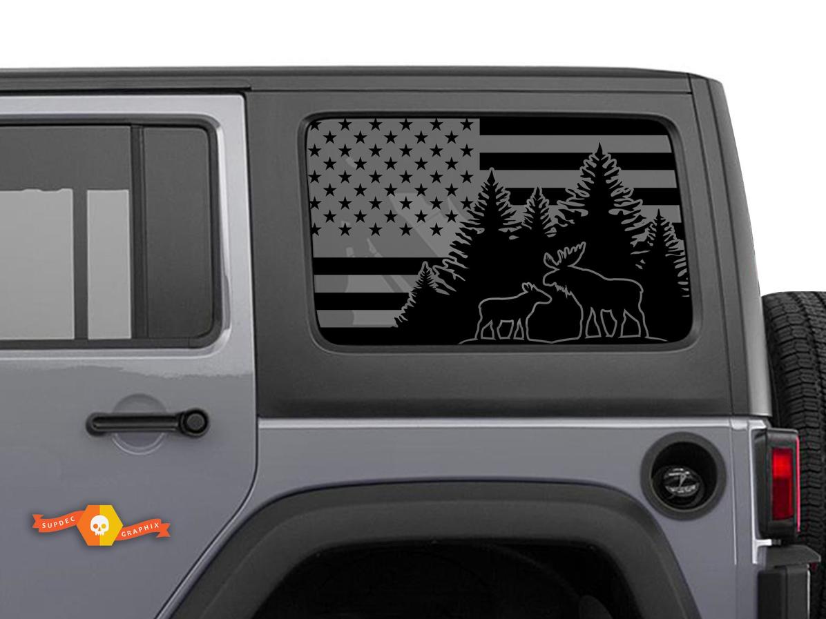 Jeep Wrangler Rubicon Hardtop USA Flag Moose Mountains Windshield Sticker Decal JKU JLU 2007-2019 or Tacoma 4Runner Tundra Charger Challenger - 31