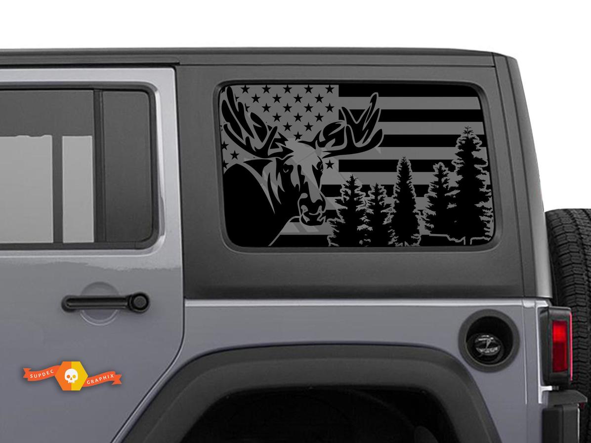 Jeep Wrangler Rubicon Hardtop USA Flag Moose Forest Windshield Sticker Decal JKU JLU 2007-2019 or Tacoma 4Runner Tundra Charger Challenger - 34