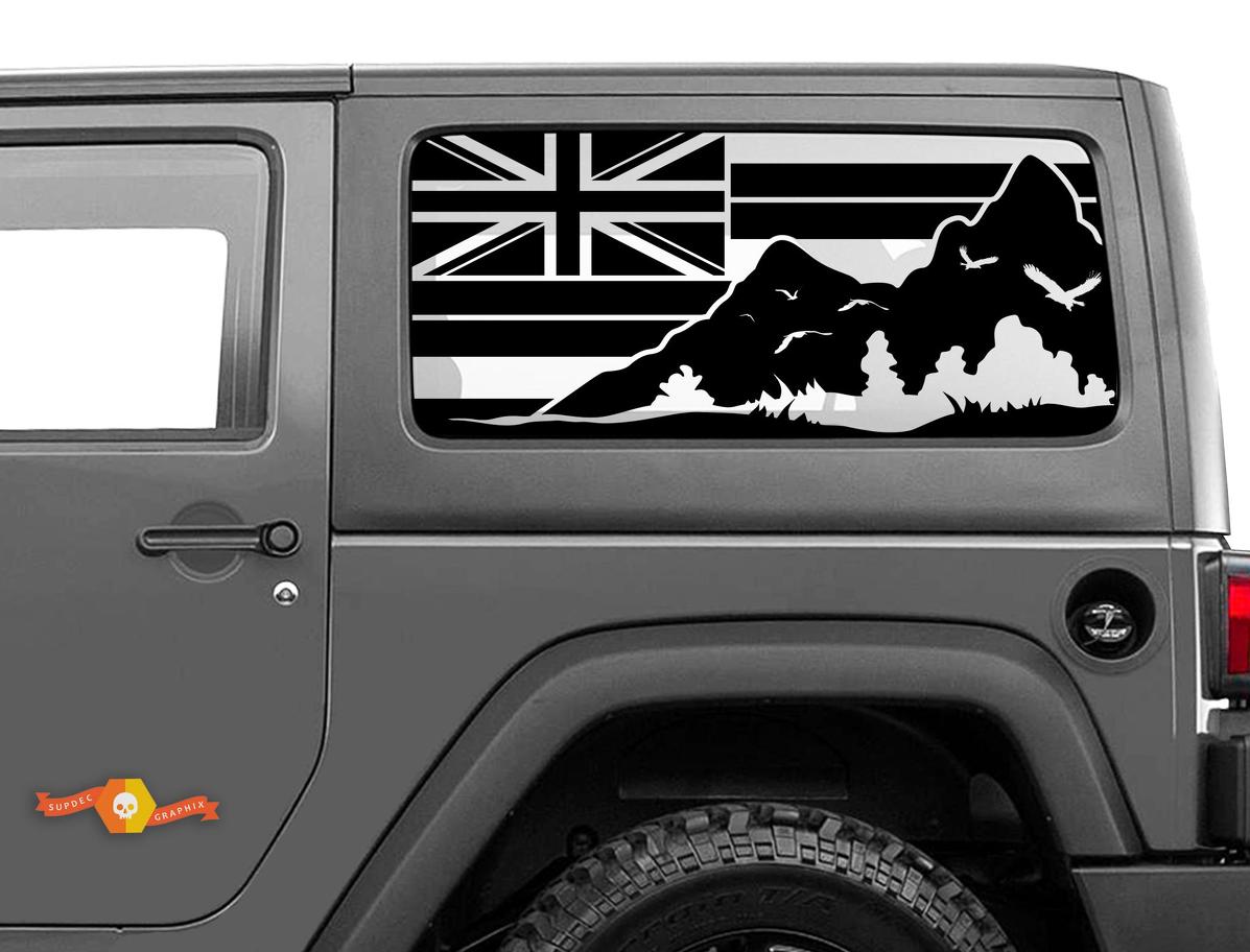 Jeep Wrangler Rubicon Hardtop Flag Hawaii Mountains Windshield Sticker Decal JKU JLU 2007-2019 or Tacoma 4Runner Tundra  Charger Challenger - 46