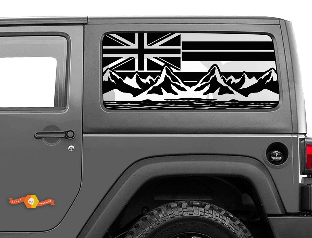 Jeep Wrangler Rubicon Hardtop Flag Hawaii Mountains Windshield Sticker Decal JKU JLU 2007-2019 or Tacoma 4Runner Tundra Charger Challenger - 49