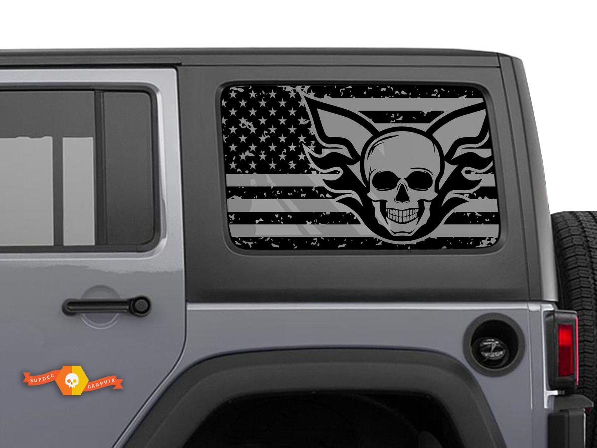 Jeep Wrangler Rubicon Hardtop USA Flag Skull Destroyed Windshield Sticker Decal JKU JLU 2007-2019 or Tacoma 4Runner Tundra Charger Challenger - 51