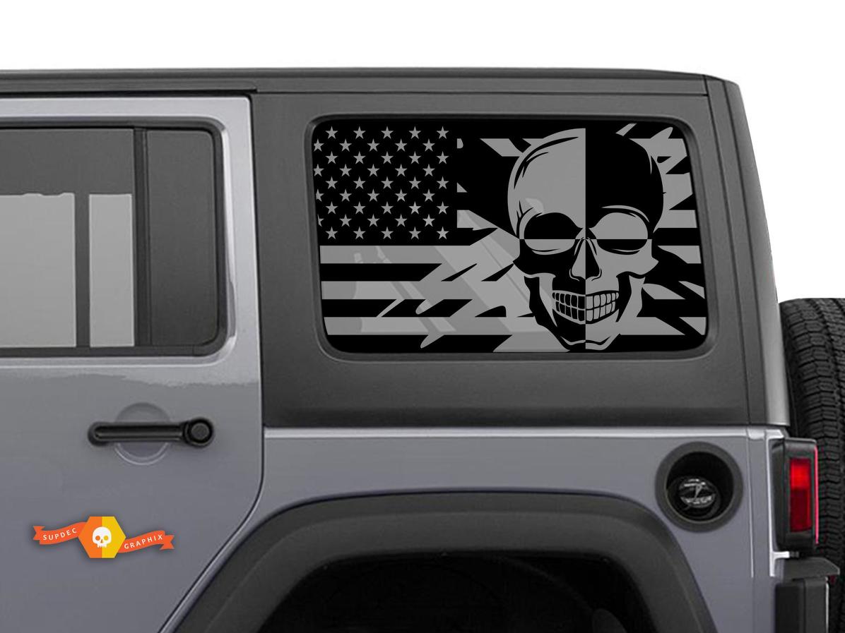 Jeep Wrangler Rubicon Hardtop USA Flag Skull Windshield Sticker Decal JKU JLU 2007-2019 or Tacoma 4Runner Tundra Charger Challenger - 52