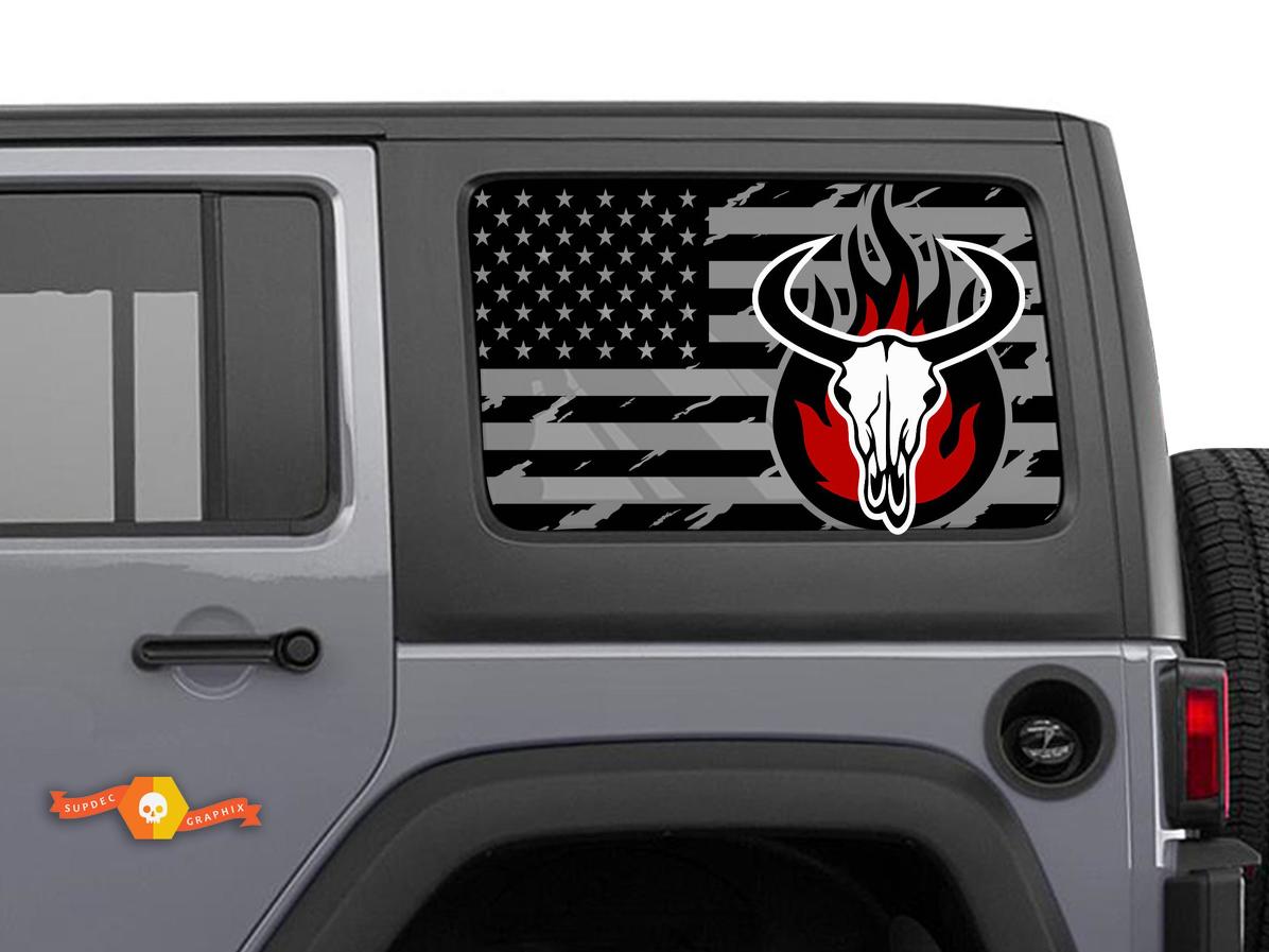 Jeep Wrangler Rubicon Hardtop USA Flag Skull Destroyed Fire Windshield Sticker Decal JKU JLU 2007-2019 or Tacoma 4Runner Tundra Charger Challenger - 54
