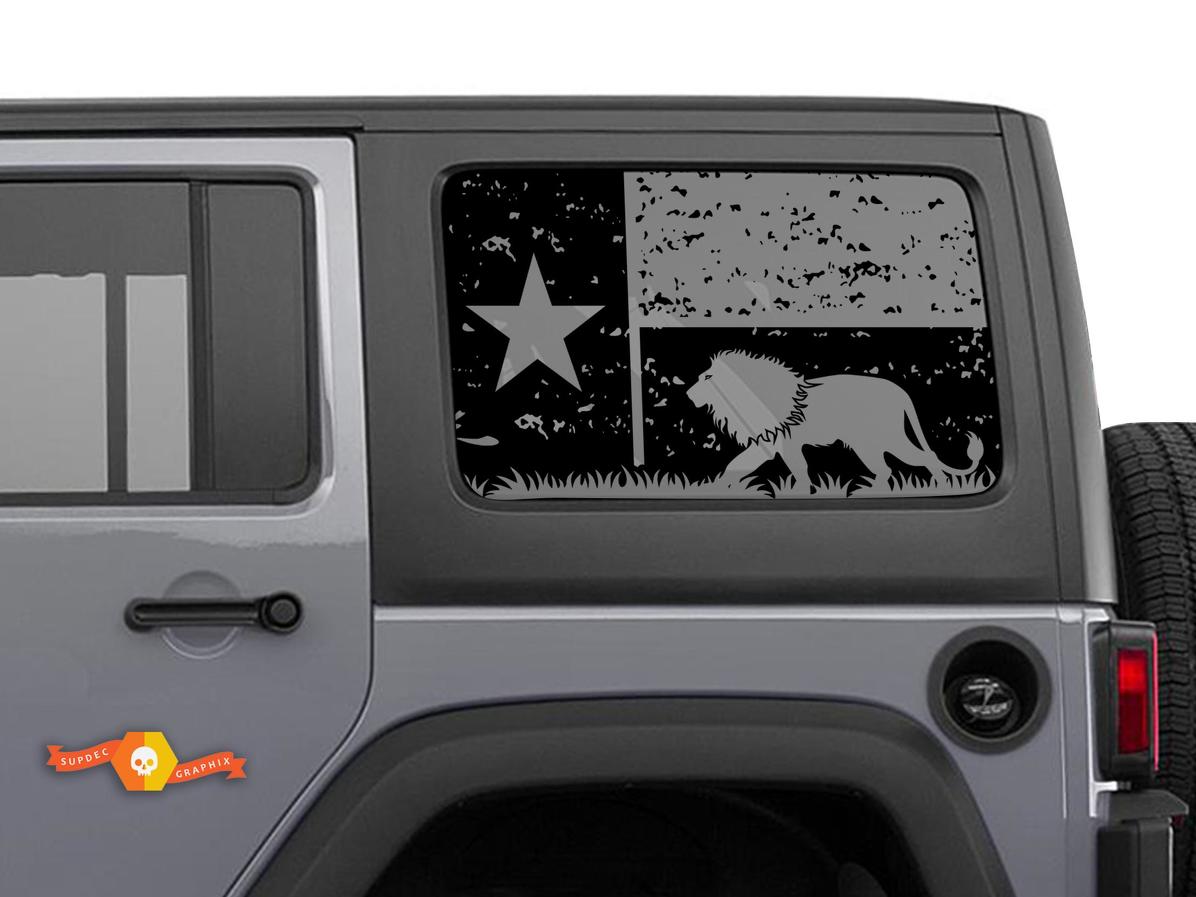 Jeep Wrangler Rubicon Hardtop Texas Flag Lion Mountains Destroyed Windshield Sticker Decal JKU JLU 2007-2019 or Tacoma 4Runner Tundra Charger Challenger - 57

