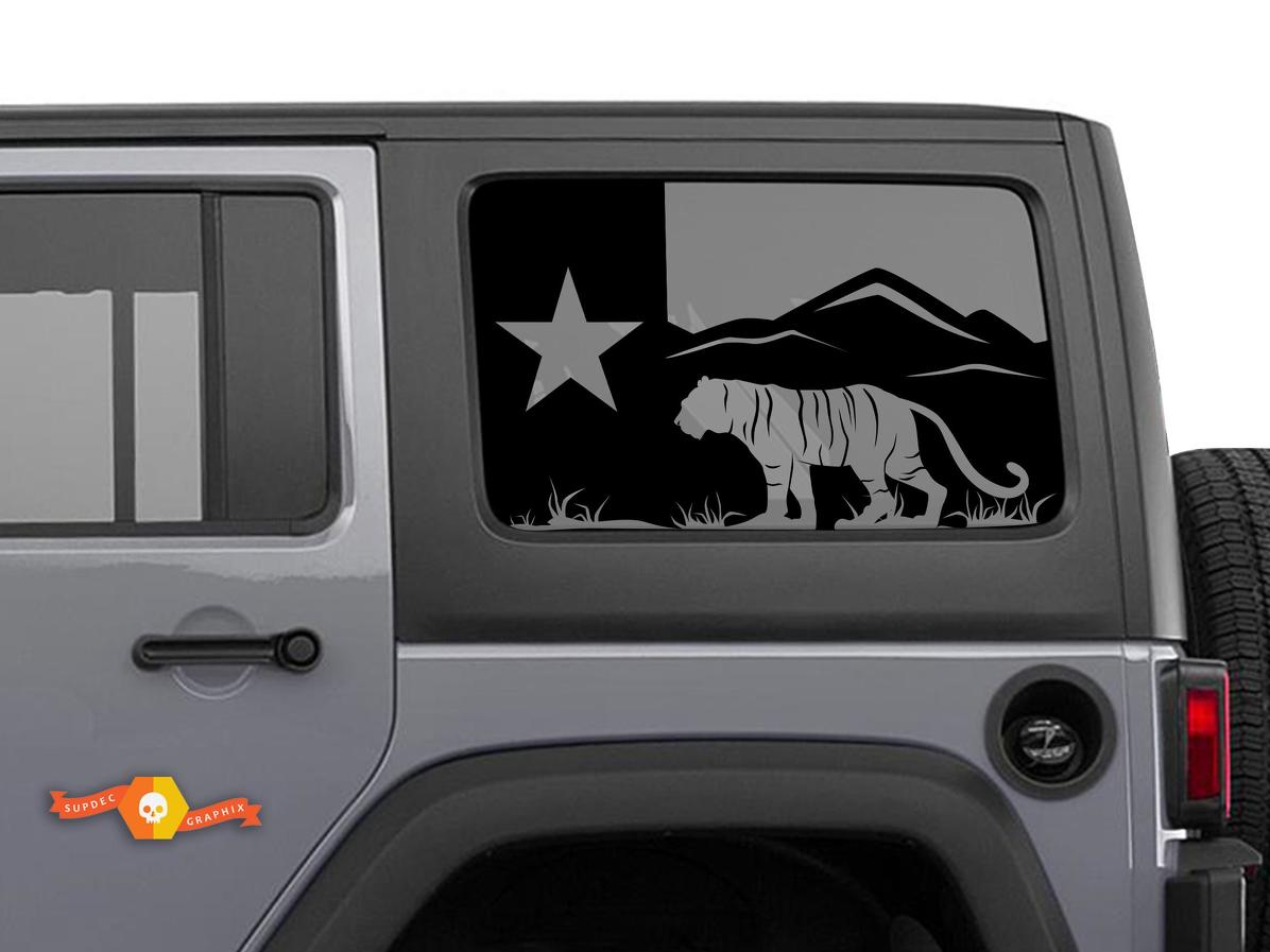 Jeep Wrangler Rubicon Hardtop Texas Flag Forest Tiger Mountains Windshield Sticker Decal JKU JLU 2007-2019 or Tacoma 4Runner Tundra Charger Challenger - 62
