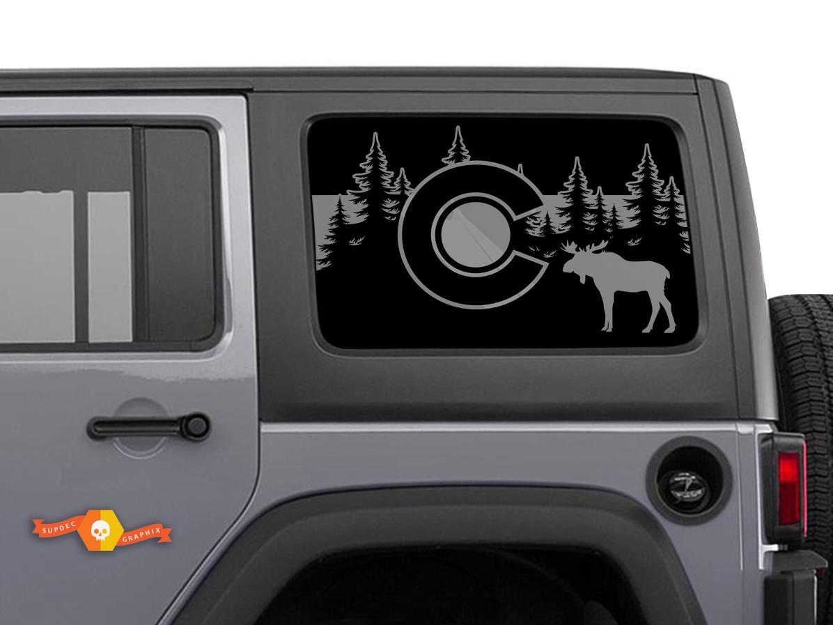 Jeep Wrangler Rubicon Hardtop Colorado Flag Moose Forest Mountains Windshield Sticker Decal JKU JLU 2007-2019 or Tacoma 4Runner Tundra Charger Challenger - 68
