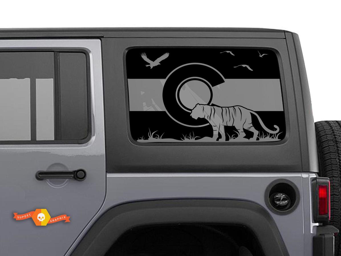Jeep Wrangler Rubicon Hardtop Colorado Flag Tiger Forest Mountains Windshield Sticker Decal JKU JLU 2007-2019 or Tacoma 4Runner Tundra Charger Challenger - 70
