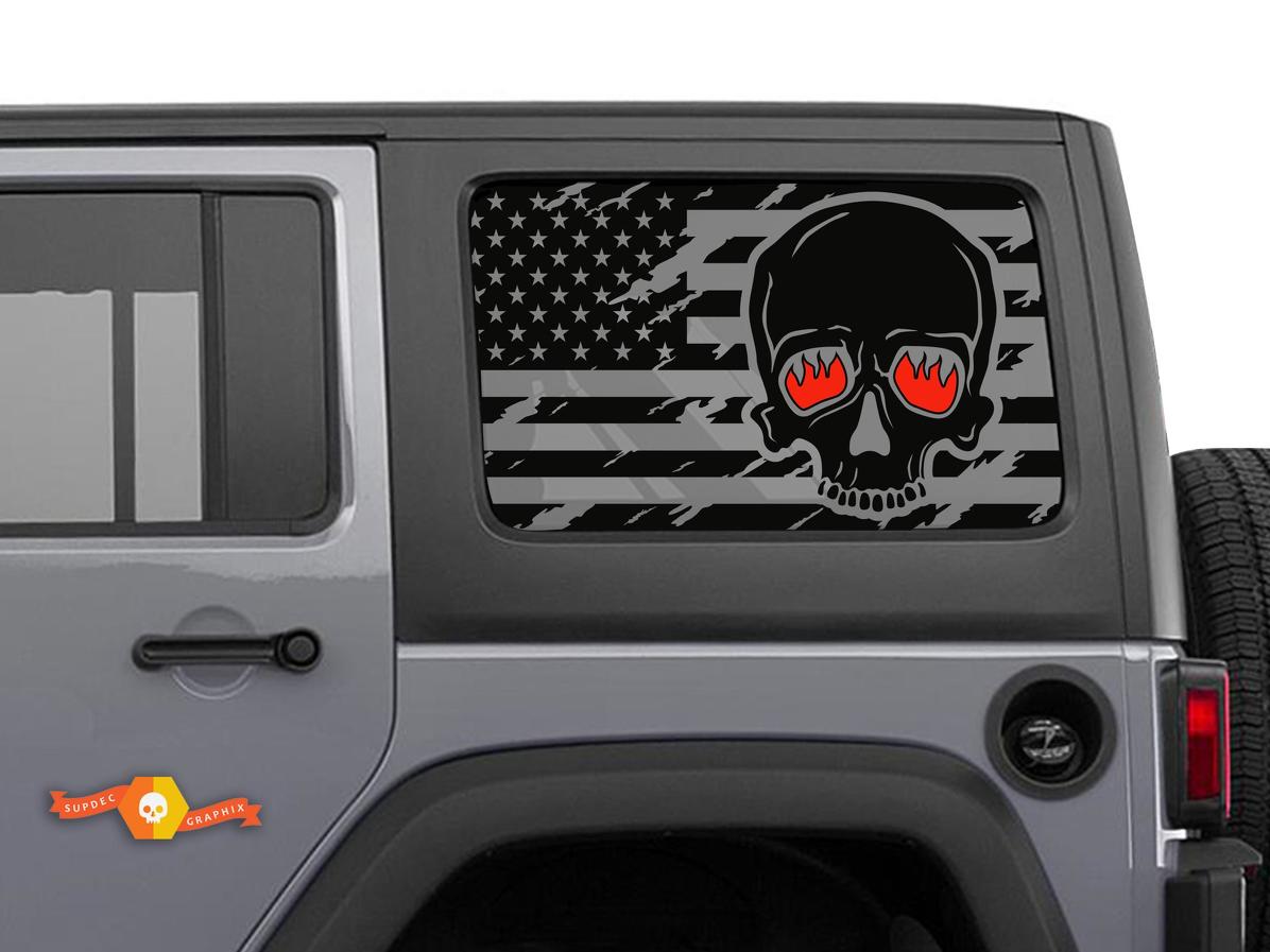Jeep Wrangler Rubicon Hardtop USA Flag Skull Windshield Sticker Decal JKU JLU 2007-2019 or Tacoma 4Runner Tundra Charger Challenger - 72
