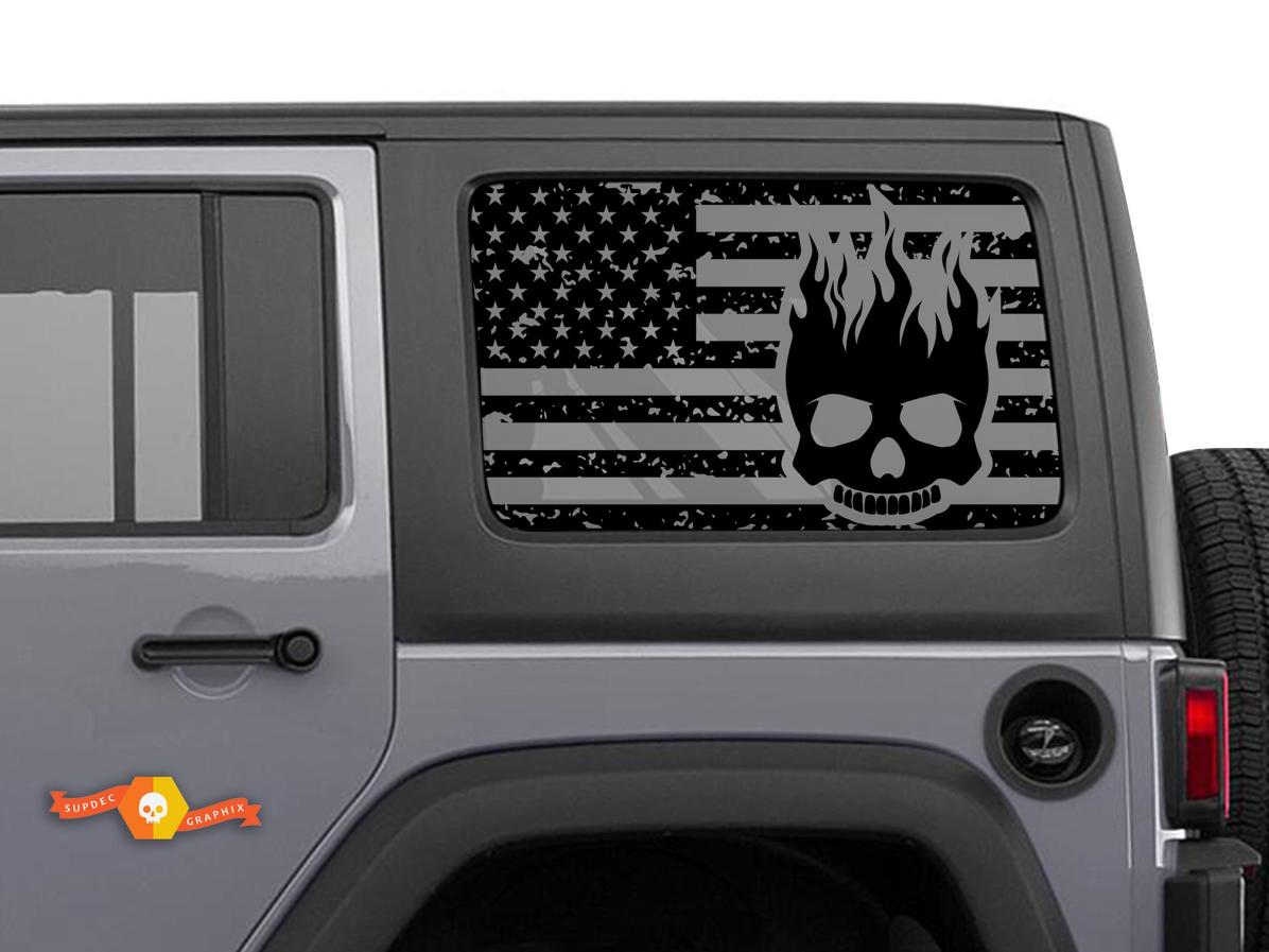 Jeep Wrangler Rubicon Hardtop USA Flag Skull Flame Windshield Sticker Decal JKU JLU 2007-2019 or Tacoma 4Runner Tundra Charger Challenger - 73
