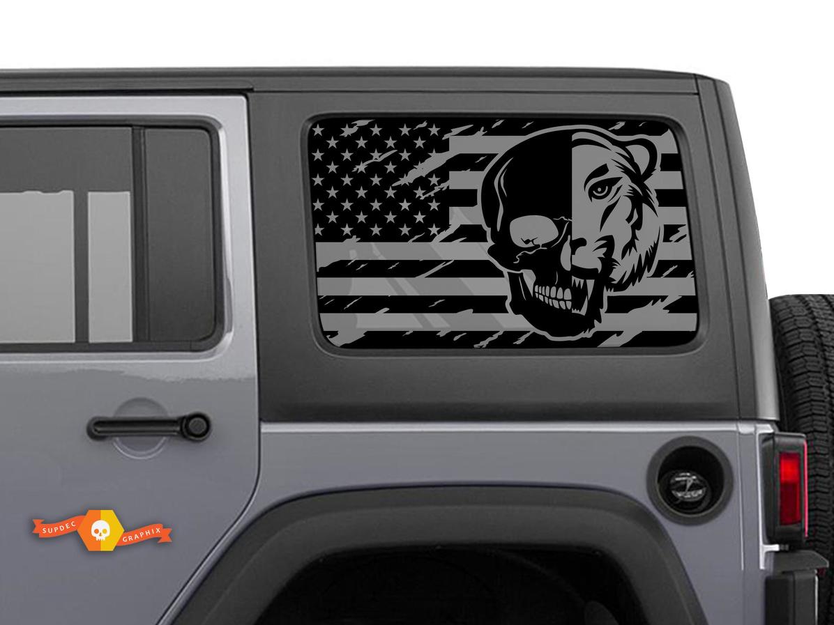 Jeep Wrangler Rubicon Hardtop USA Flag Skull Tiger Windshield Sticker Decal JKU JLU 2007-2019 or Tacoma 4Runner Tundra Charger Challenger - 74
