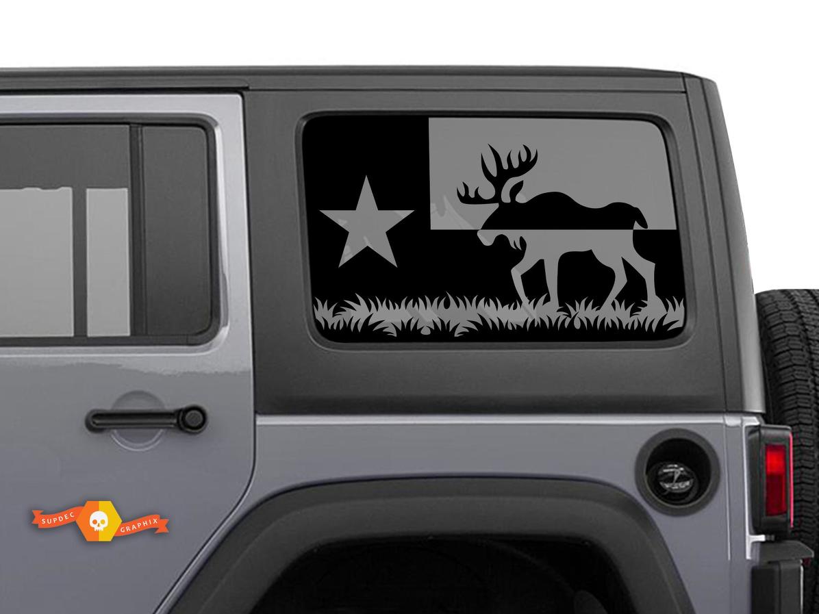 Jeep Wrangler Rubicon Hardtop Texas Flag Moose Forest Mountains Bison Windshield Sticker Decal - 75
