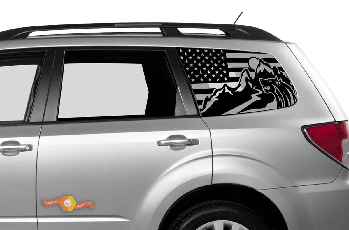 USA Flag Forest Mountain Windshield Decal for Suba, Jeep & Toyota