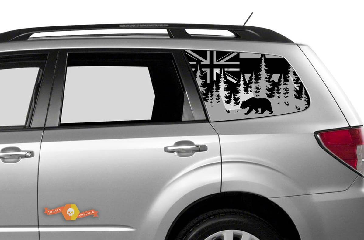 Flag Hawaii Forest Bear Destroyed Side Window Decal for Suba Ascent Forester
