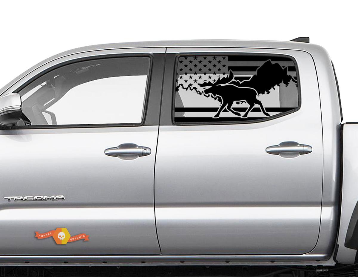 Hardtop USA Flag Destroyed Moose Forest Windshield Sticker Decal - 123
