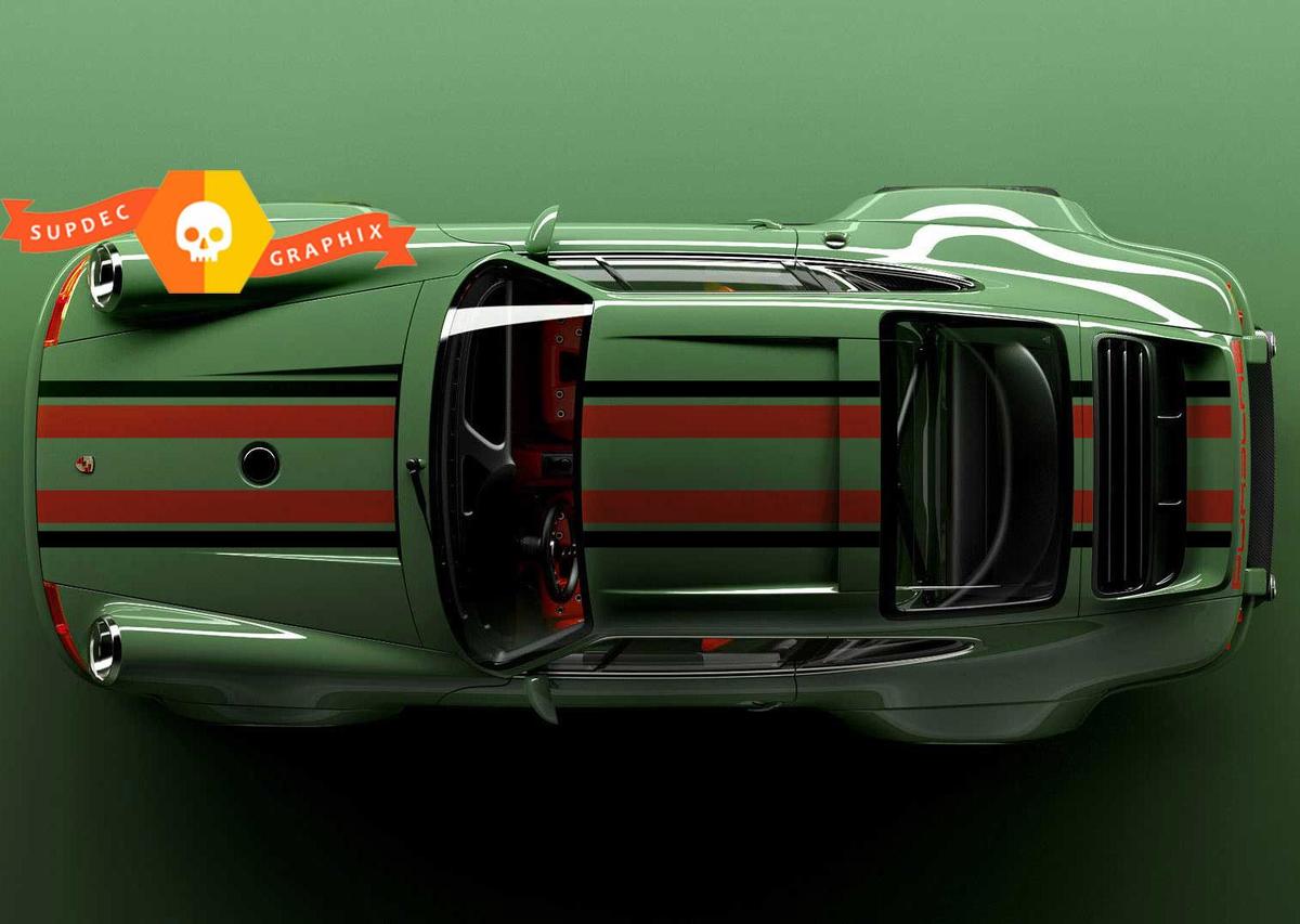 Porsche 911 Two Tone Classic Hood Roof Rear Stripes Decal Sticker