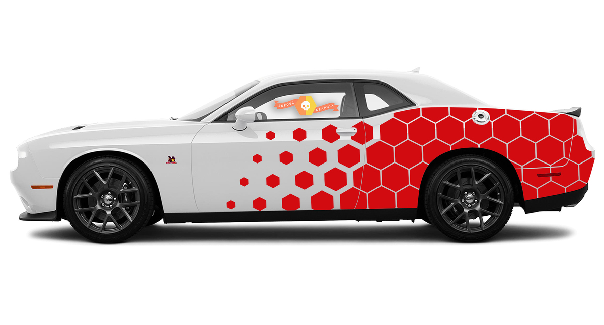 2015 & Up Dodge Challenger SRT / HELLCAT Side Honeycomb Rally Splash Sticker Decal Kit
