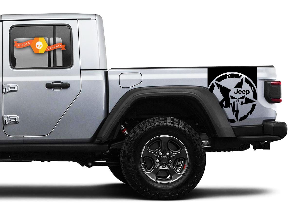 Pair of Jeep Gladiator Side Door Stripes Star Destroyed Punisher Stickers Decals Vinyl Graphics Stripe kit for 2020-2021 for both sides
