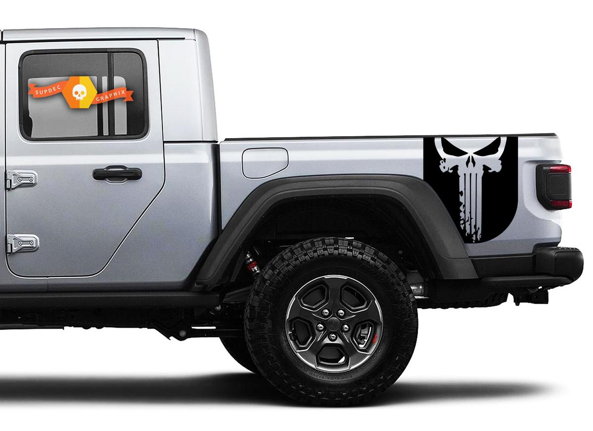 Pair of Jeep Gladiator Side Stripes Star Punisher Skull Stickers Decals Vinyl Graphics Stripe kit for 2020-2021 for both sides
