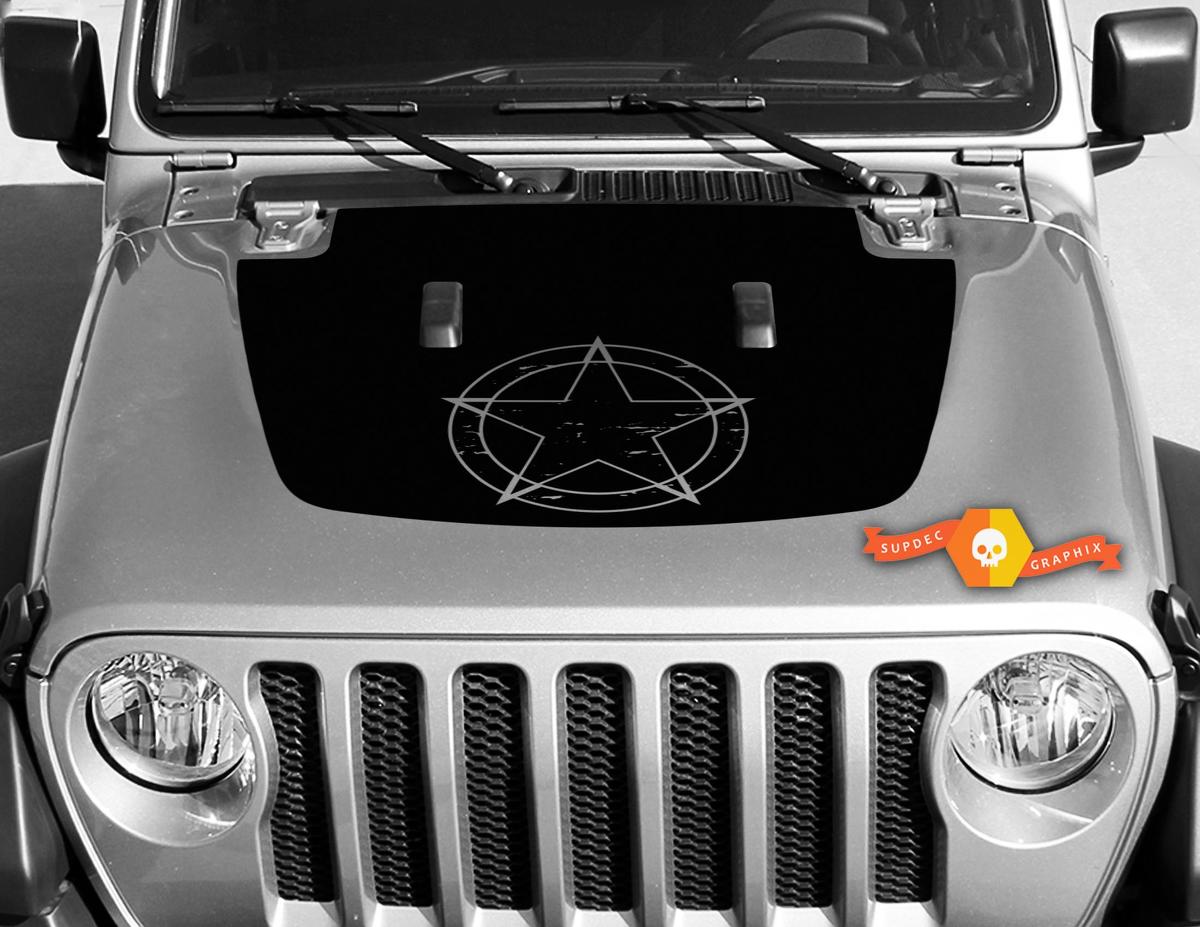 Jeep Gladiator JT Wrangler JL JLU Hood Military Star style Vinyl decal sticker Graphics kit for 2018-2021